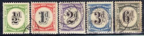 SOUTH WEST AFRICA 1931 POSTAGE DUE SET OF 5 FINE - VFU. SACC 46-50. CAT R665.