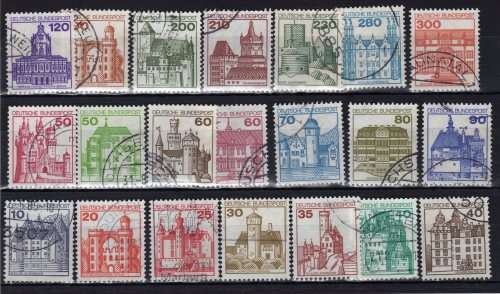GERMANY WEST 1977 "GERMAN CASTLES" SET OF 21 VFU. SG 1805-1821d. CAT 13,10 POUNDS.