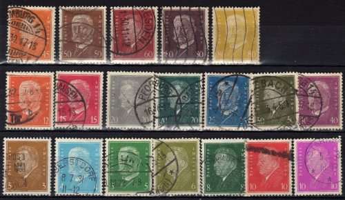 GERMANY 1928 DEFIN SET OF 19 FINE - VFU. SG 424-442. CAT 47 POUNDS.