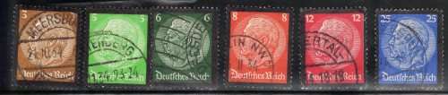 GERMANY 1934 "HINDENBURG MEMORIAL" SET OF 6 VFU. SG 545-550. CAT 14,85 POUNDS.