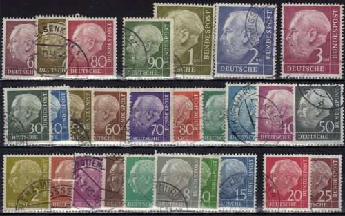 GERMANY WEST 1954 DEFIN SET OF 27 VFU. SG 1103-1122. CAT 41,85 POUNDS.