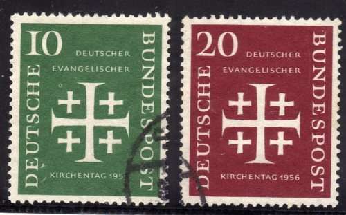 GERMANY WEST 1956 "EVANGELICAL CHURCH CONVENTION" SET OF 2 VFU. SG 1161-62. CAT 12,25 POUNDS.
