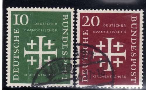 GERMANY WEST 1956 "EVANGELICAL CHURCH CONVENTION" SET OF 2 VFU. SG 1161-62. CAT 12,25 POUNDS.