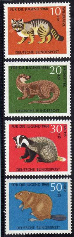 GERMANY WEST 1968 "CHILD WELFARE - ANIMALS" SET OF 4 UMM. SG 1454-57. CAT 7,50 POUNDS.