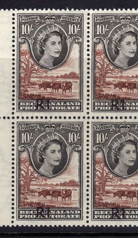 BECHUANALAND 1961 R1 ON 10/- TYPE 1 SURCHARGE SHIFTED TO BASE UMM BLOCK OF 12.