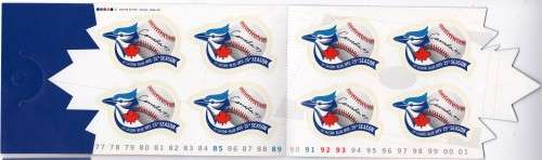 CANADA 2001 TORONTO BLUE JAYS BASEBALL TEAM 8 SELF ADHESIVE STAMPS. SG 2073. CAT 4,80 POUNDS.