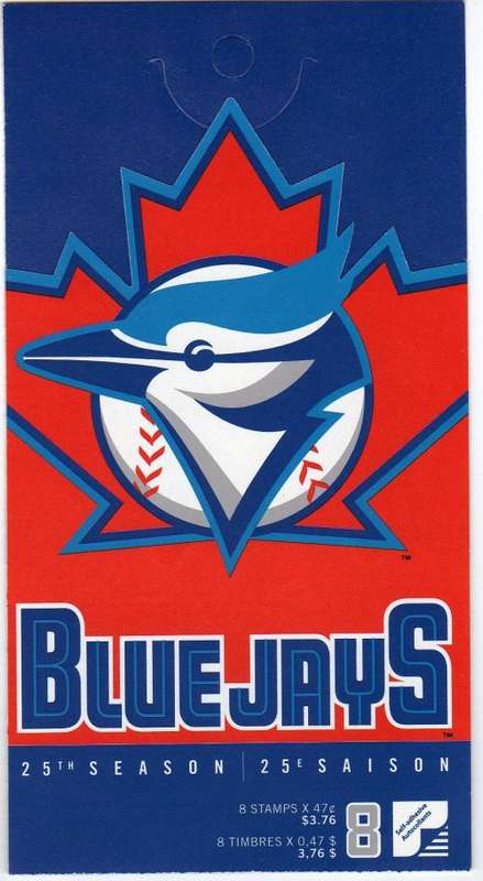 CANADA 2001 TORONTO BLUE JAYS BASEBALL TEAM 8 SELF ADHESIVE STAMPS. SG 2073. CAT 4,80 POUNDS.