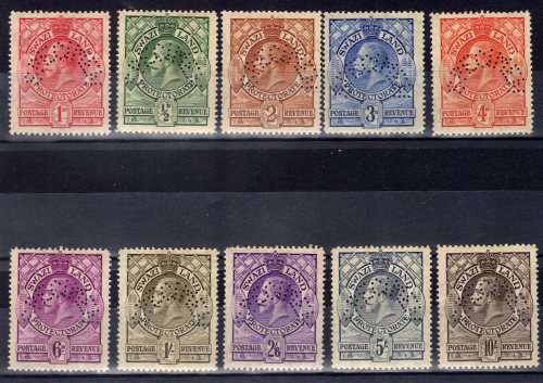 SWAZILAND 1933 KGV SET TO 10/- PERFINED SPECIMEN UNMOUNTED MINT. SACC 10s-19s. CAT FOR MM R5500.