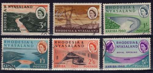 RHODESIA & NYASALAND 1960 KARIBA SET OF 6 VERY FINE USED. SACC 33-38. CAT R419. (2018)