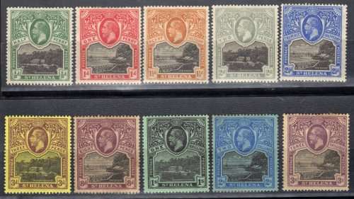 ST HELENA 1912-16 DEFIN SET OF 10 FINE-VERY FINE MOUNTED MINT. SG 72-81.