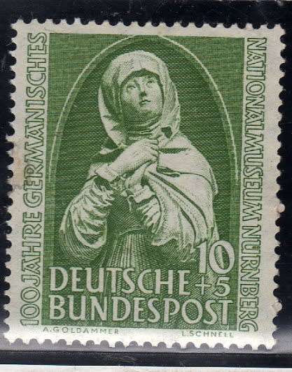 GERMANY WEST 1952 CENT OF GERMAN NATIONAL MUSEUM 10pf + 5pf GREEN LMM. SG 1077. CV 22 POUNDS.