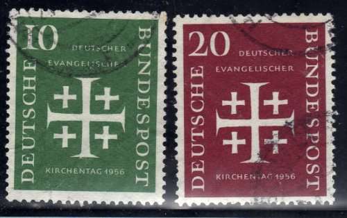 GERMANY WEST 1956 "EVANGELICAL CHURCH CONVENTION" SET OF 2 VFU. SG 1161-62. CAT 12 POUNDS.