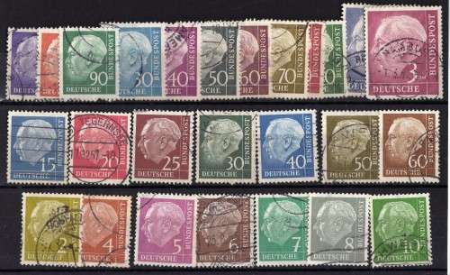 GERMANY WEST 1954 "PRESIDENT HEUSS" SET OF 27 VFU. SG 1103-22. CAT 41,85 POUNDS.