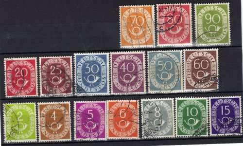 GERMANY WEST 1951 POST HORN DEFIN SET OF 16 FINE-VF USED. SG 1045-60. CAT 59 POUNDS.