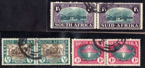 SOUTH AFRICA 1939 HUGUENOT 250TH ANNIVERSARY SET OF 3 PAIRS V.F.USED. SACC 81-83. CAT R275.