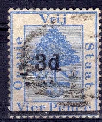 ORANGE FREE STATE 1882 COMPLETE SET OF 5 DIFFERENT SURCHARGES ON 4d USED. SACC 21-25. SG 38-42.