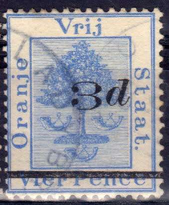 ORANGE FREE STATE 1882 COMPLETE SET OF 5 DIFFERENT SURCHARGES ON 4d USED. SACC 21-25. SG 38-42.
