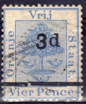 ORANGE FREE STATE 1882 COMPLETE SET OF 5 DIFFERENT SURCHARGES ON 4d USED. SACC 21-25. SG 38-42.