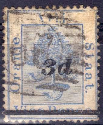 ORANGE FREE STATE 1882 COMPLETE SET OF 5 DIFFERENT SURCHARGES ON 4d USED. SACC 21-25. SG 38-42.