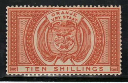 ORANGE FREE STATE 1882-86 POSTAL FISCAL 10/- MOUNTED MINT. SACC F12. CAT R2000.