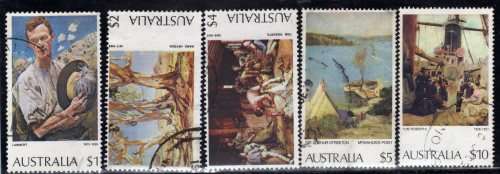 AUSTRALIA 1974 "AUSTRALIAN PAINTINGS" SET OF 5 V.F.U. SG 565-567a.