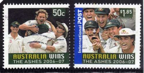 AUSTRALIA 2007 "AUSTRALIA WIN THE ASHES" SET OF 2 VERY FINE USED. SG 2736-2737. CAT 5,50 POUNDS.