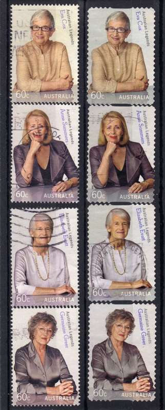 AUSTRALIA 2011 "AUSTRALIAN LEGENDS" 2 SETS OF 4 ORD GUM & SELF ADHESIVE VFU. SG 3533-3540.
