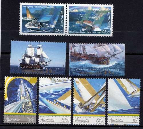 AUSTRALIA 3 SETS SAILING SHIPS (YACHTS) UNMOUNTED MINT. CAT 7,10 POUNDS.
