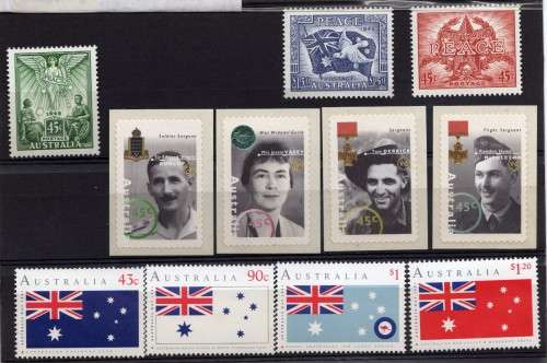 AUSTRALIA 3 SETS UMM (1) 1991 FLAGS (2) 1995 2ND WORLD WAR HEROES (3)1995 50TH ANNIV OF PEACE.