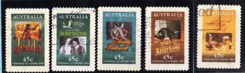 AUSTRALIA 1995 "CINEMA CENTENARY" SET OF 5 VFU. SG 1535-39. CAT 7,50 POUNDS.