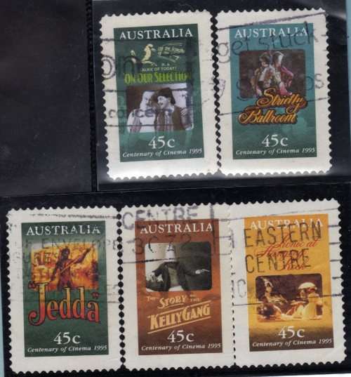 AUSTRALIA 1995 "CINEMA CENTENARY" SET OF 5 VFU. SG 1535-39. CAT 7,50 POUNDS.