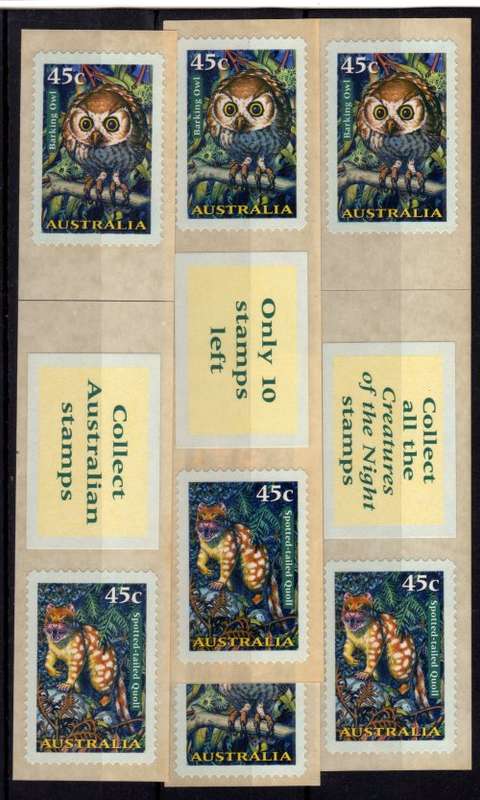 AUSTRALIA 1997 "NOCTURNAL ANIMALS" SET OF 2 & 3 ADVERT PAIRS UMM. SG 1713-14.