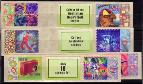 AUSTRALIA 1998 "ROCK & ROLL" SET OF 4 ADVERT PAIRS UMM. SG 1770-81.