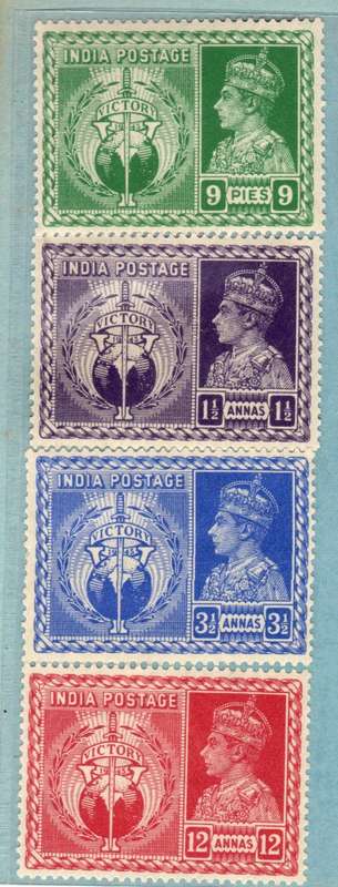 INDIA 1946 VICTORY COMMEMORATION SET OF 4 CLEAN MOUNTED MINT. SG 278-281. CAT 5,50 GBP.