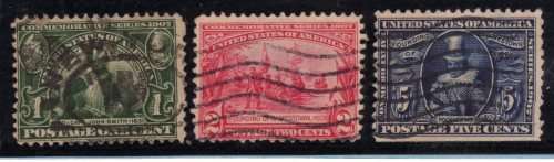 UNITED STATES OF AMERICA 1907 JAMESTOWN EXPOSITION SET OF 3 FINE USED. SG 335-337. CAT 38,50 POUNDS.