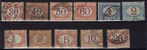 ITALY 1870 POSTAGE DUE PART SET OF 11 USED. (2c MINT?) SG D22-D30, D33 & D35.