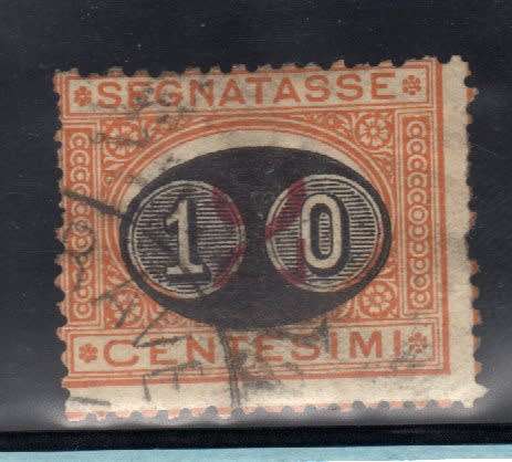ITALY 1890 POSTAGE DUE OVERPRINT 10c ON 2c GOOD USED. PERF FAULTS. SG D47. CAT 37 POUNDS.