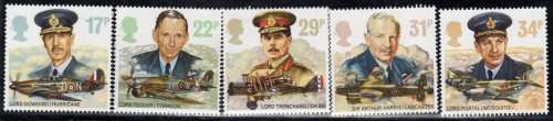 GREAT BRITAIN 1986 "HISTORY OF THE ROYAL AIRFORCE" SET OF 5 UMM. SG 1336-40. CAT £1,95 (2018)