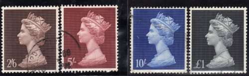 GREAT BRITAIN 1969 HIGH VALUE DEFIN SET OF 4 VFU. SG 787-790. CAT 10 POUNDS
