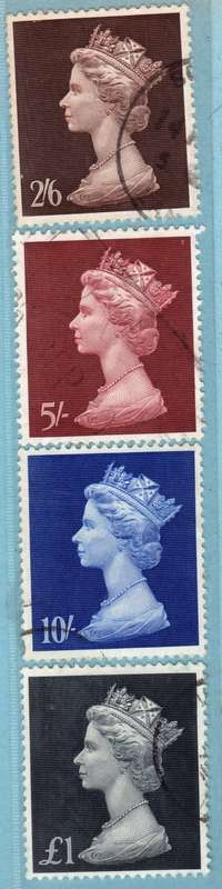 GREAT BRITAIN 1969 HIGH VALUE DEFIN SET OF 4 VFU. SG 787-790. CAT 10 POUNDS