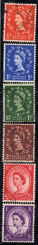 GREAT BRITAIN 1957 GRAPHITE LINED SET OF 6 VFU. SG 561-66. CAT 10,50 POUNDS.