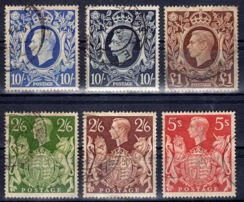 GREAT BRITAIN 1939 DEFIN SET OF 6 FINE - VERY FINE USED. SG 476-478b. CAT 55 POUNDS.