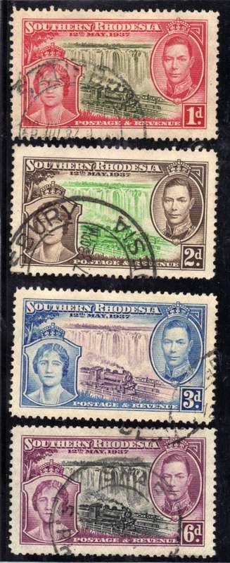 SOUTHERN RHODESIA 1937 CORONATION SET OF 4 V.F.U. SACC 38-41. CAT R250. (SACC 2017/18)
