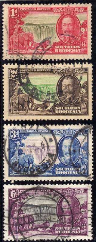 SOUTHERN RHODESIA 1935 SILVER JUBILEE SET OF 4 GOOD USED SOME PERF FAULTS. SG 31-34. CAT 45 POUNDS.