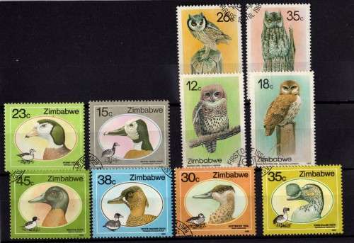 ZIMBABWE 2 SETS VFU (1) 1987 OWLS SET OF 4. SG 710-713. (2) 1988 DUCKS SET OF 6. SG 740-45.