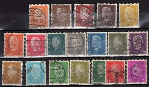 GERMANY 1928 DEFIN SET OF 19 FINE - VFU. SG 424-442. CAT 47 POUNDS.