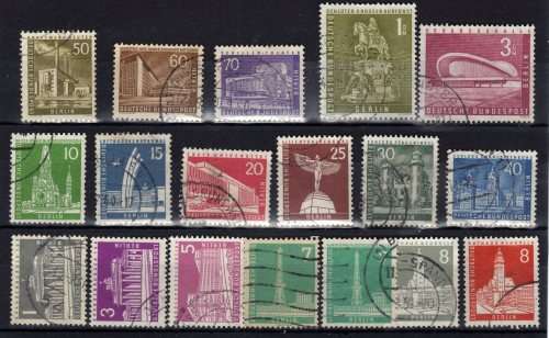 GERMANY BERLIN 1956 DEFIN SET OF 18 VFU. SG  B133-B146a. CAT 64 POUNDS.