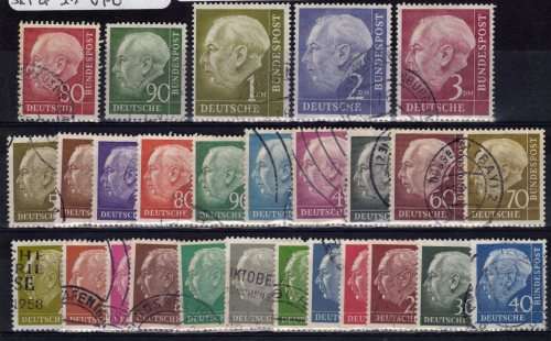 GERMANY WEST 1954 DEFIN SET OF 27 VFU. SG 1103-1122. CAT 41,85 POUNDS.