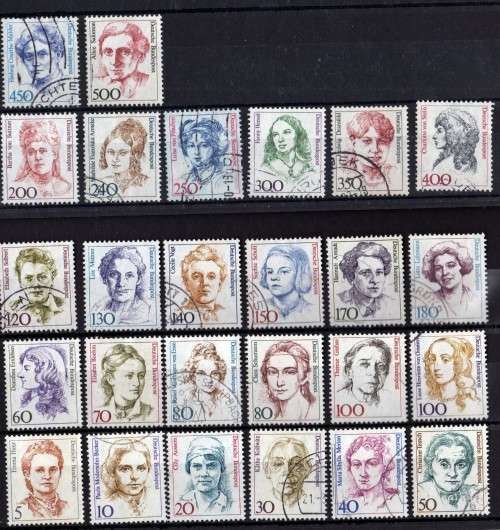 GERMANY 1986 "FAMOUS GERMAN WOMEN" SET OF 26 VFU. SG 2150-2169. CAT 48,75 POUNDS.
