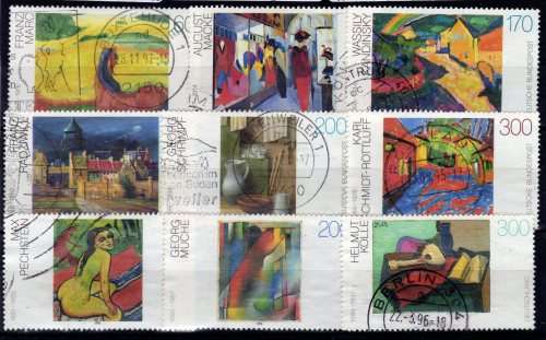 GERMANY "20TH CENTURY GERMAN PAINTINGS" 3 SETS OF 3 VFU. CAT 18,45 POUNDS.